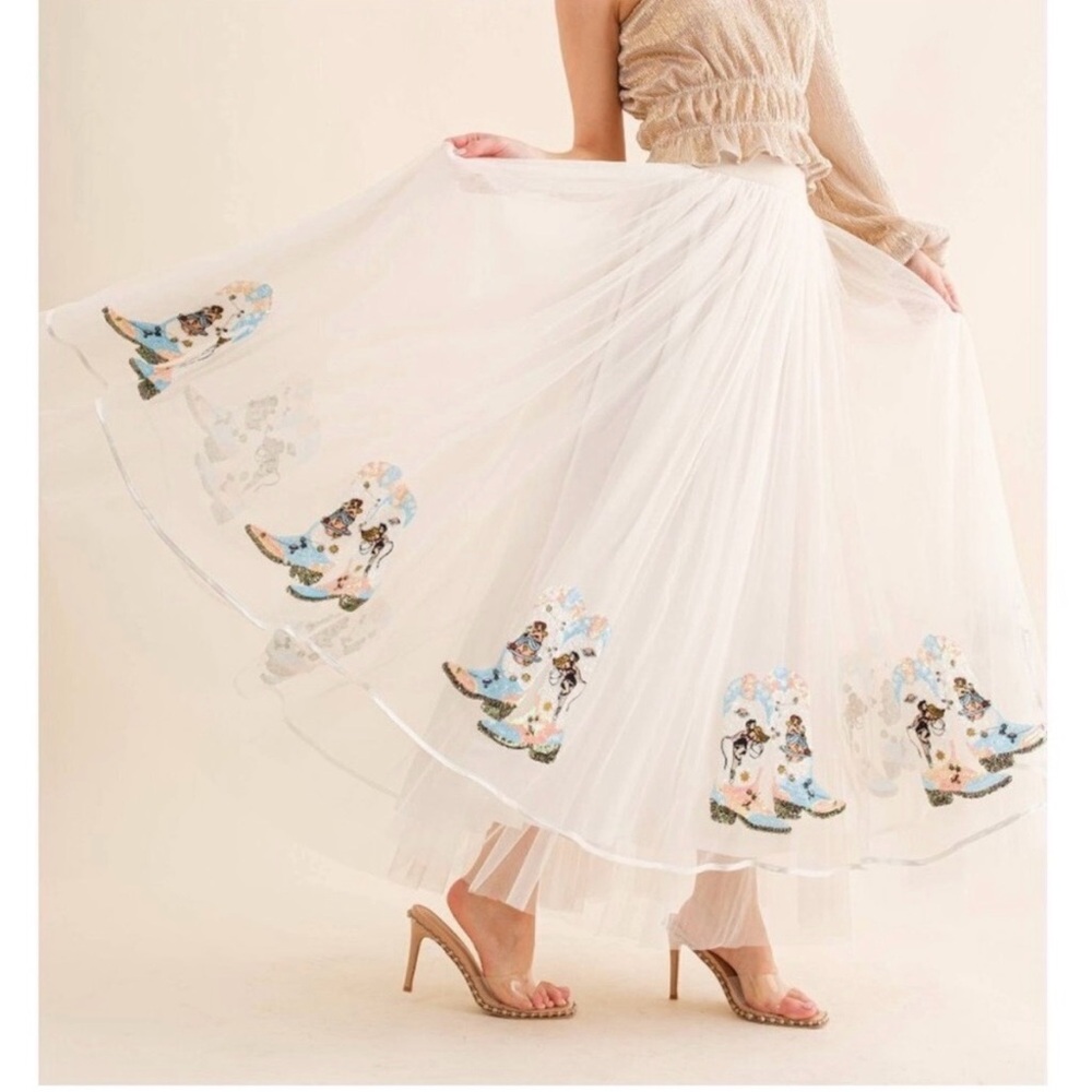 Blue B - tulle sequin cowgirl boot skirt - size L